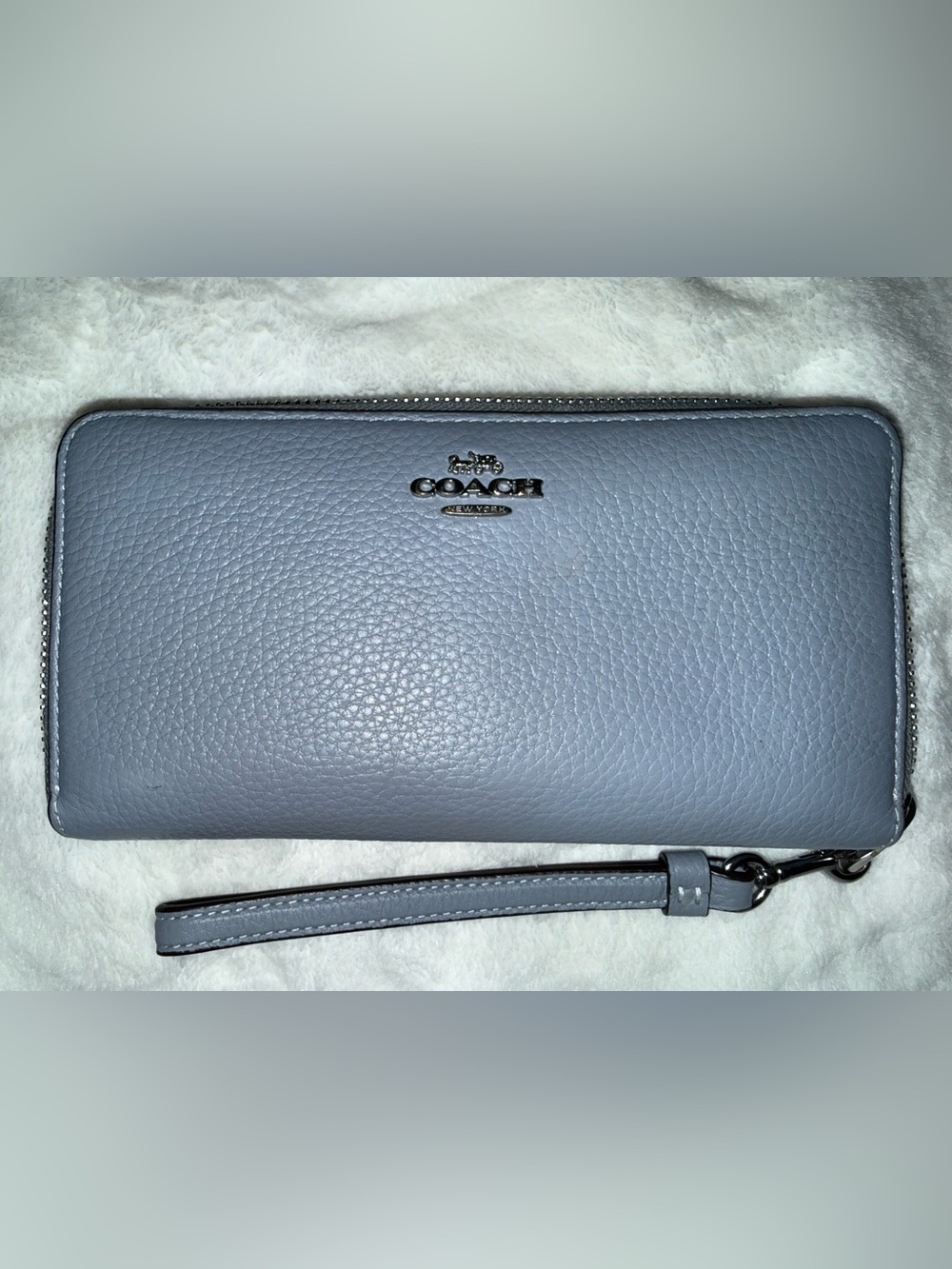 Authentic Coach Long Zip-Around Wristlet Wallet - Marble Blue / Slate Grey NWOT